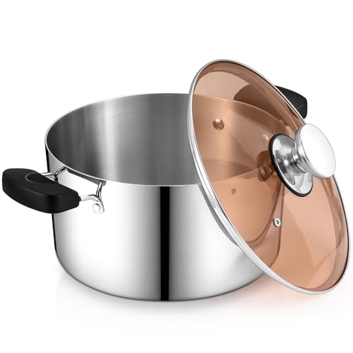 8 Quart 3-Ply Cooking Stock Pot with Lid, P&P CHEF Stainless Steel Large Pot with Lid for Pasta Soup Vegetables, Work on Multi Stove Tops, Heavy Duty & Dishwasher Safe