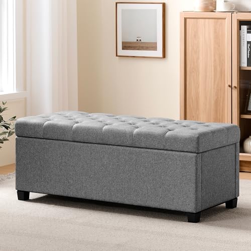 Image of Living&Giving Storage Ottoman Bench for Bedroom, 47.2 inch, Grey