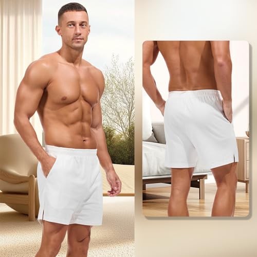 Image of AMY COULEE Mens Lounge Shorts 4 inch Pajama Lightweight Cotton Sleep Bottoms with Pockets