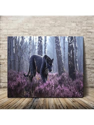 Lienzo de bosque floral morado sin marco que transforma tu dormitorio con arte animal sofisticado 2