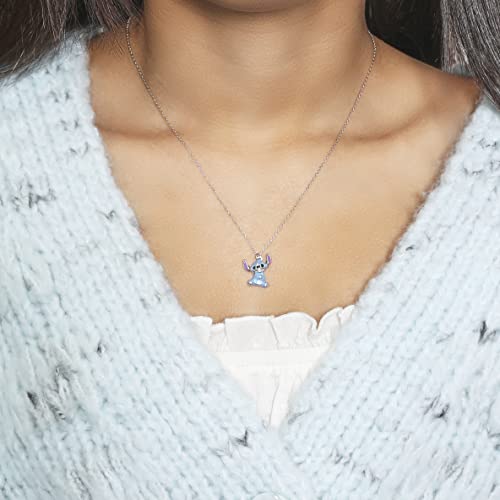 Disney Lilo And Stitch 3D Sterling Silver Enamel Pendant 18" Necklace Blue #TOP1