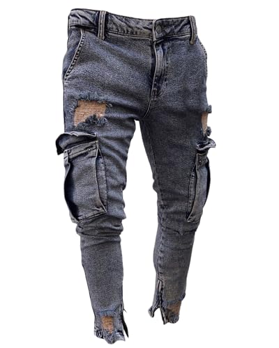 Men's Slim Fit Jeans 6 Pockets Stretch Skinny Denim Pencil Pants Ripped Skinny Jeans for Men