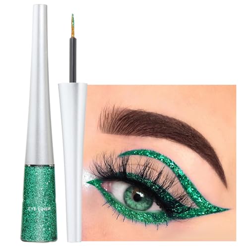 Delineador de ojos con purpurina, color verde, brillo líquido, resistente al agua, resistente a las manchas, lápiz de ojos metálico, alta pigmentación, color verde de alta pigmentación, larga duración