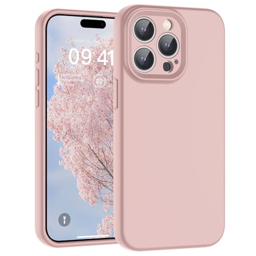 SUPFINE Designed for iPhone 15 Pro Case Premium Liquid Silicone with [Soft Anti-Scratch Microfiber Lining][Upgraded Camera Protection] Slim Shockproof Phone Case for Men Women Girls Chalk Pink