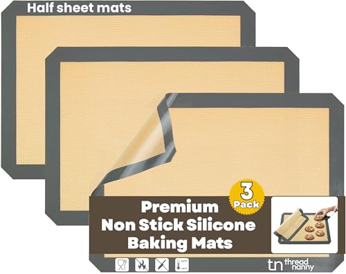 Image of Silicone Baking Mat - 3 Pack Reusable Silicone Baking Sheet Liner for Oven - Half Sheet Nonstick Mat 16.5 inchx11.6 inch for Bread, Dough, Macaron, Cookie Cooking Liners for Kitchen Counter Bakery Supplies