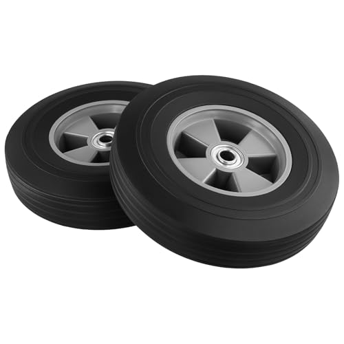 Image of 2 Pack 10 Inch Solid Rubber Replacement Wheels, Flat Free Hand Truck Tires with 5 /8 inch Axle, Hand Truck Replacement Wheels for Cart, Wagons, Wheelbarrow, Dolly, Trolley, 330 lbs Max Load