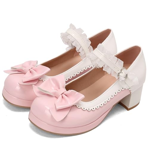 LUXMAX Women Cute Mary Janes with Bow Chunky Heel Kawaii Shoes Sweet Lolita Shoes Mid Heel Cosplay Pumps2