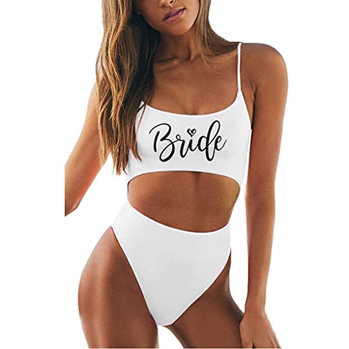 MUZHI Women's Bride One Piece Swimsuits Ruched Tommy Control Wifey Swimwear Sexy Back Crossover Swimming Bathing Suits