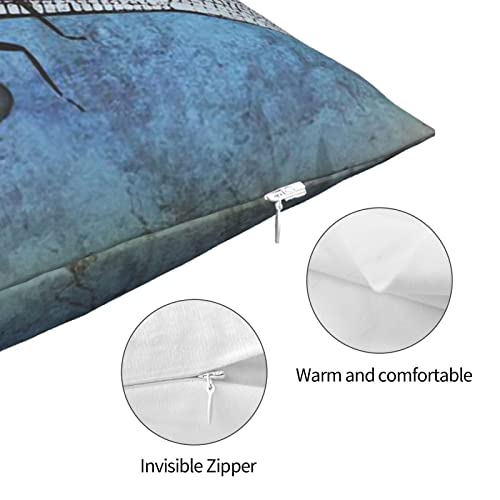 Dragonfly Grunge Blue Vintage Wings Square Zippered Cushion Throw Case Pillow Case Cover 18X18 Inch #TOP2