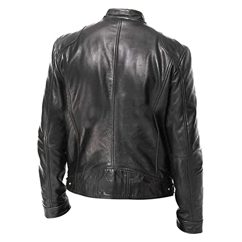 Ymosrh Men's Leather Jackets Stand Collar Jacket Motorcycle Pu Faux Jacket Winter Outwear Coat Jacket, S-4XL3