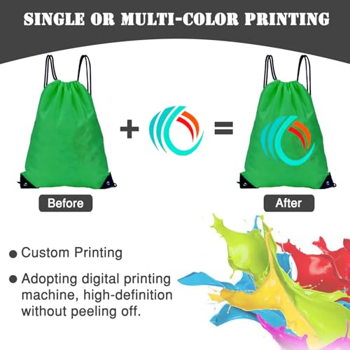 Custom Bags With Your Logo Set of 100 Custom Backpack Draw String Bags Pack Bulk for Travelling Swimming Gym Everyday Use (Green)