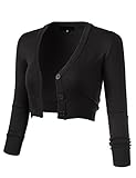 Women's Solid Button Down 3/4 Sleeve Cropped Bolero Cardigans XL Black CO129