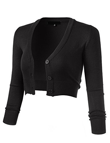 Women's Solid Button Down 3/4 Sleeve Cropped Bolero Cardigans Xl Black Co129 #TOP11