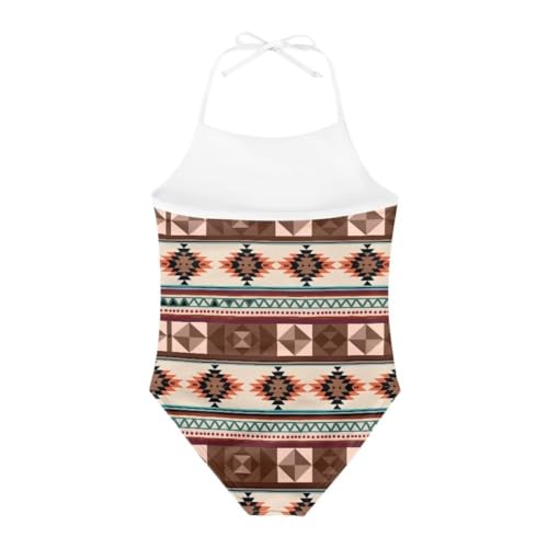 Aztec Brown Print Girls' One-Piece Swimwear Casual Beach Swimsuit for Girls 3-102
