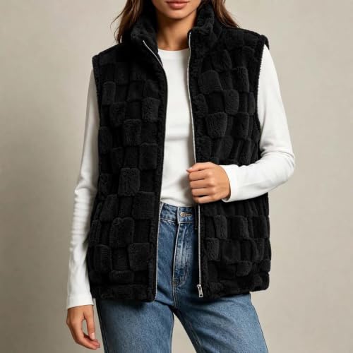 Womens Sherpa Fleece Vest Textured Zip Front Pockets Casual Fall Layering - image 8