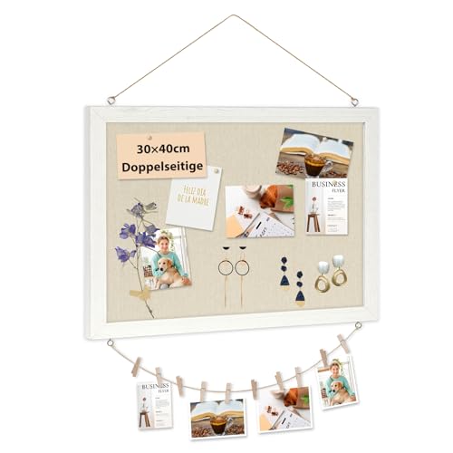 DOLLAR BOSS Pinnwand Kork mit Leinen 30×40CM Korkwand Pinnwand Klein, Pinwand mit Weißem Rahmen Doppelseitige Korktafel Für Zuhause, Vision Board Dekoratives Aufhängen mit 10 Reißzwecken 1 Stück