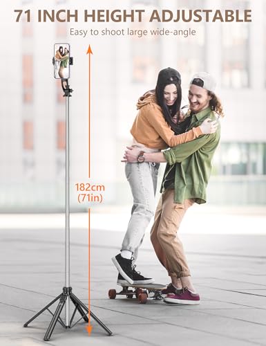182CM Handy Stativ & Selfie Stick, Integriertes Ausziehbares Quad Stativ für Smartphone, Stabilität auf vier Achsen, Tragbarer Reisestativ-Ständer mit Fernbedienung für iPhone/Samsung/Android/Kamera 3
