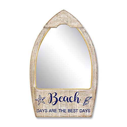 Rustic Wood Framed Wall Mirror for Beach House, Decorative Wood Wall Mirror for Bathroom, Living Room, Beach Theme Bathroom Decor, Whitewashed 15 x 24 Inchs