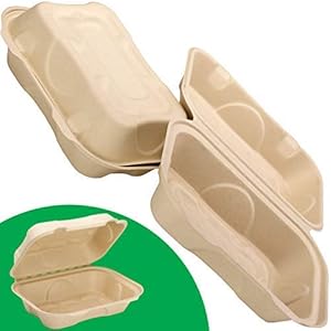 Durable, Leak-Proof Take Out Food Box 50 Pack. Sturdy, Plant-Based Gluten Free Compostable Wheatstraw Fiber 6×9 Clamshell Hinged Container, Microwavable and Great for Restaurant Carryout