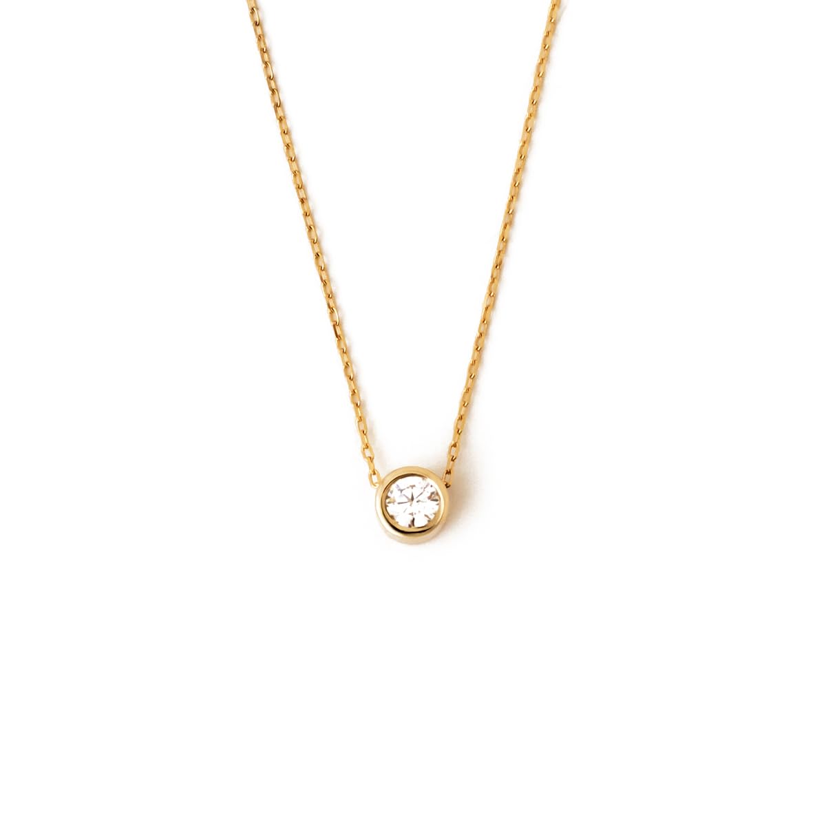 Real Diamond 0.10 ct. 10K Yellow Gold Bezel Necklace | 10k Gold Round Bezel Necklace for Women | Round Solitaire Pendant Necklace, 18 inch, F-G Color, VS2