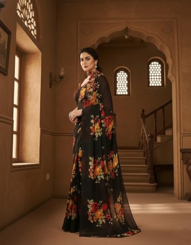 Image of Yashika Women's Georgette Printed Saree with Blouse Piece for Traditional Ethinic Wear Sari