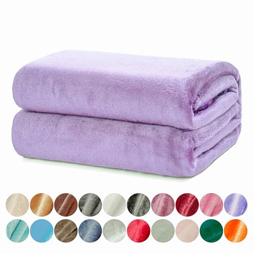 DALINA Textil - Manta para Sofá pequeña 130x160cm - Manta Terciopelo - Manta Ligera Franela para Sofá, Cama, Viaje, Sala de Estar (Lila)
