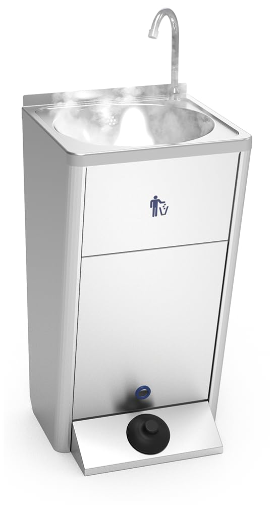 Handwaschbecken, freistehend, Edelstahl, Warmwasser, 220 V (kalte Orte), 450 x 450 x 850 mm
