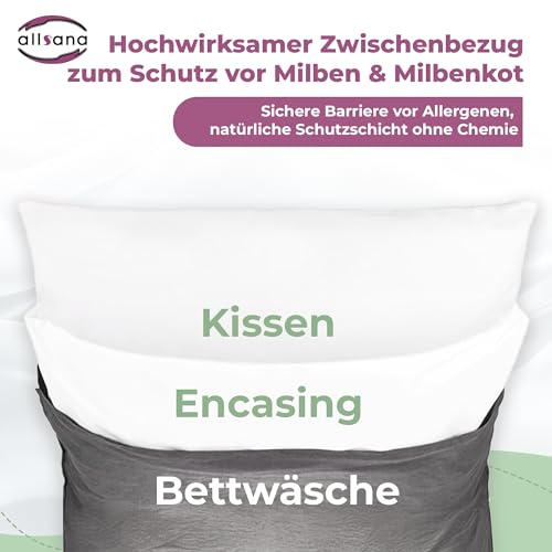 Allsana Allergiker Kissenbezug 80x80 cm | Allergie Bettwäsche | Anti Milben Encasing | Milbenschutz für Hausstauballergiker | allergendichter Zwischenbezug für das Kopfkissen | Hohenstein zertifiziert