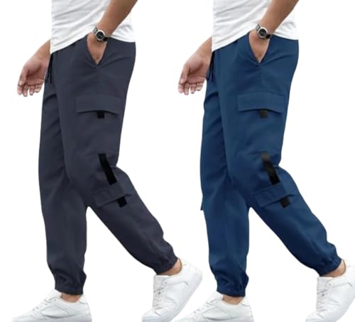 Image of Men's Track Pant Combo - Cargo Style Jogger Pants | Lycra Blend | Full Elastic Waist | Comfortable Casual Bottoms