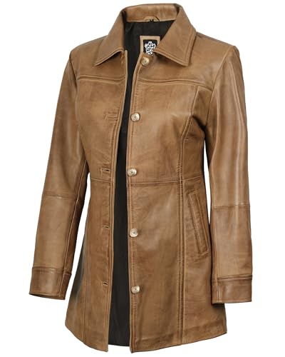 Image of Blingsoul Women's Lambskin Leather Car Coat - Vintage Real Long Leather Jacket for Women