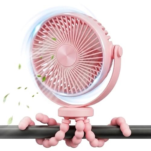Mini ventilador portátil para cochecitos, ventilador USB silencioso con trípode ajustable, 360°, desmontable, 3 velocidades, 2000 mAh, mini ventilador para cochecitos/oficina/dormitorio, Rosa