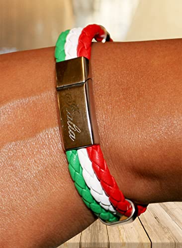 Tricolor Leather Bracelet with Stainless Steel Italia Clasp - Great Italian Themed Jewelry Gift4