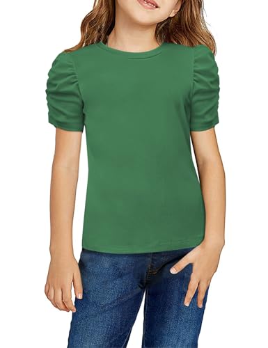 Image of Arshiner Girls Puff Short Sleeve Shirts Summer Ribbed Knit Crewneck T Shirt Tops Tee Blouse