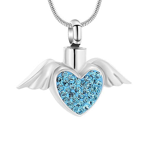 Imrsanl Cremation Jewelry with Angel Wings Charm Locket Memorial Ash Pendant - Heart Urn Necklace Keepsake Jewelry for Women Girls