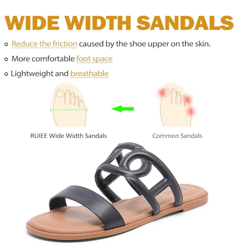 Image of Ruiee Wide Width Sandals for Women, Summer Flat Slides Casual Braided Wide Feet Sandal Comfort Slip on Sandals Open Toe Beach Shoes for Women.