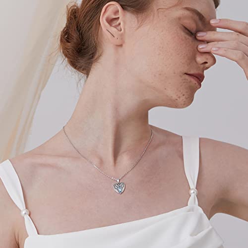 Chicsilver Angel Wing Heart Necklace 925 Sterling Silver Wings Pendant Created Aquamarine March Birthstone Necklace For Women Girls Teens #TOP1