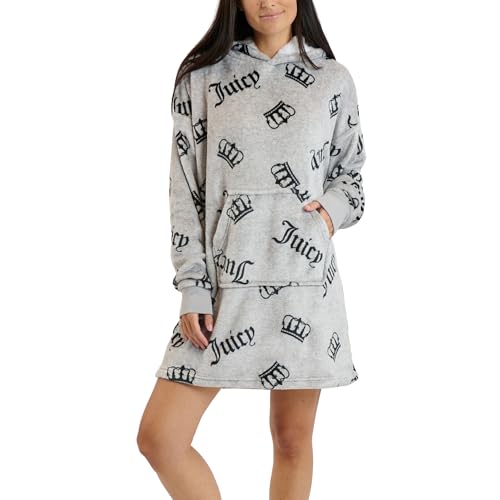 Juicy Couture Womens Wearable Blanket Lounger Luxe Plush Oversized Cozy Blanket Hoodie for Women (Lt Heather JC Toss Large/X-Large)