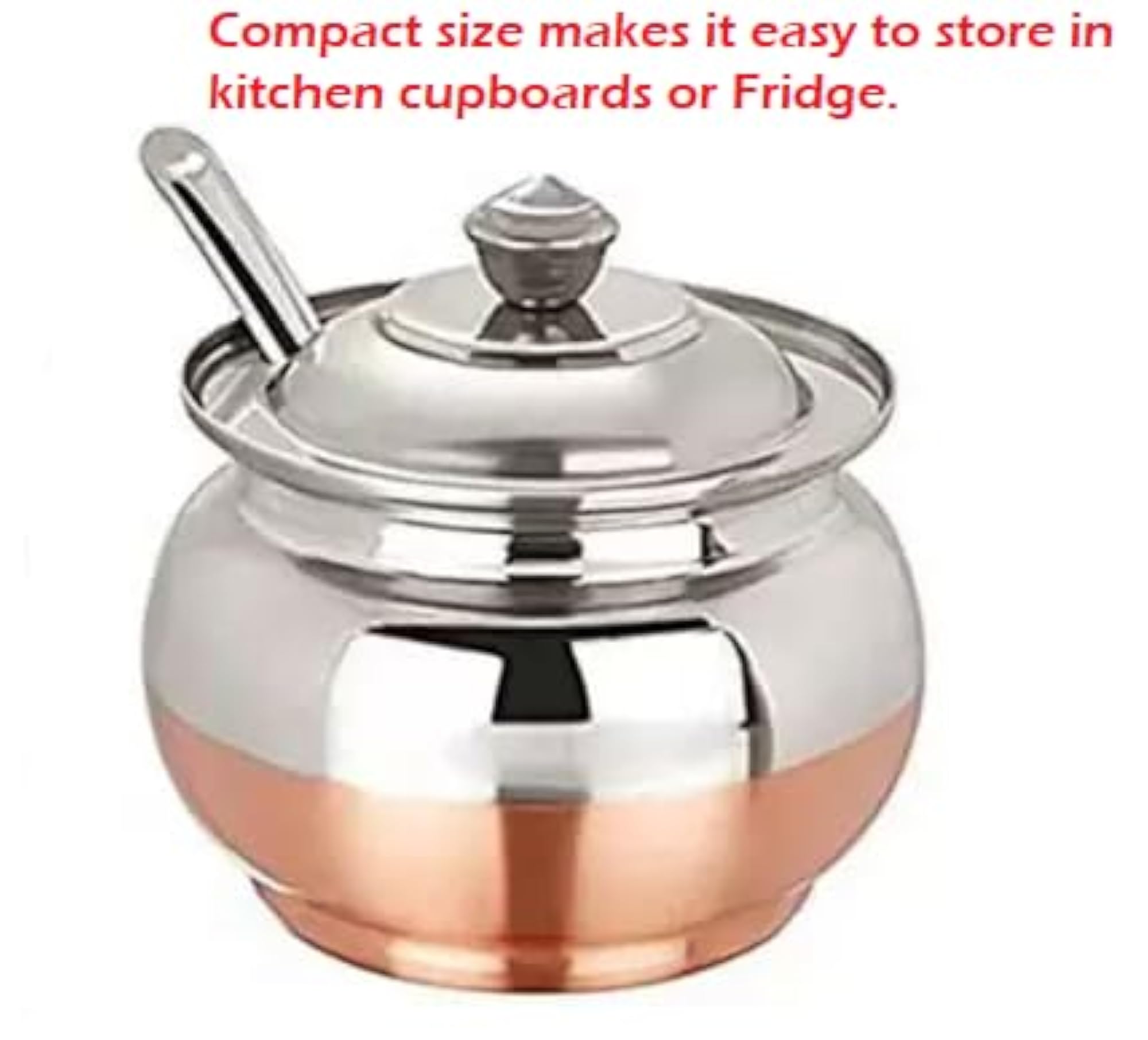 Copper Coated Base Stainless Steel Ghee Pot with Spoon, 250ml