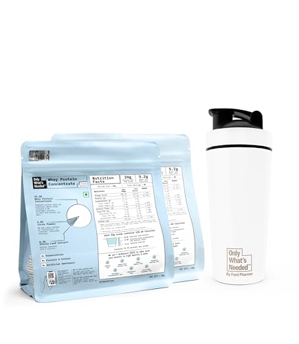 Image of ONLY WHAT'S NEEDED By Food Pharmer - Cocoa Edition | Whey Protein Concentrate 1kg x 2 | 24g per scoop + Metal Shaker 750ml | Stainless Steel | BPA-Free Cap