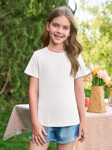 Haloumoning Girls Short Sleeve T Shirts Kids Summer Casual Crewneck Tops Tees 5-14 Years2