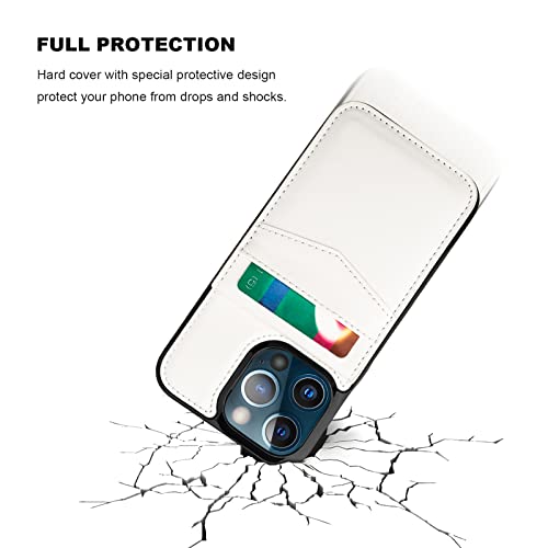 Image of KIHUWEY Compatible with iPhone 13 Pro Case Wallet with Credit Card Holder, Premium Leather Magnetic Clasp Kickstand Heavy Duty Protective Cover for iPhone 13 Pro 6.1 inch(White)
