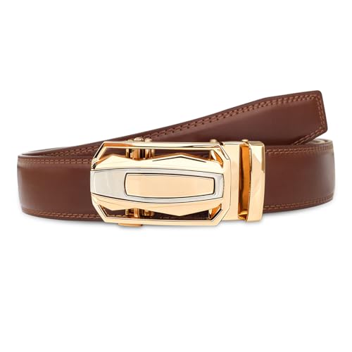 Image of Aurolran Men&Womens Leather Dress Belt Business Automatic Buckle Belt Color-Black Silver Gold