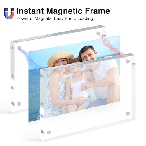 Image of HOUSE DAY 48 Pack Acrylic Picture Frames 4x6, 6 Pack Magnetic 4 x 6 Picture Frame, Double Sided Clear 4x6 Photo Frame with Microfiber Cloth, Frameless FreeStanding 4x6 Frame Gift for Desktop Display
