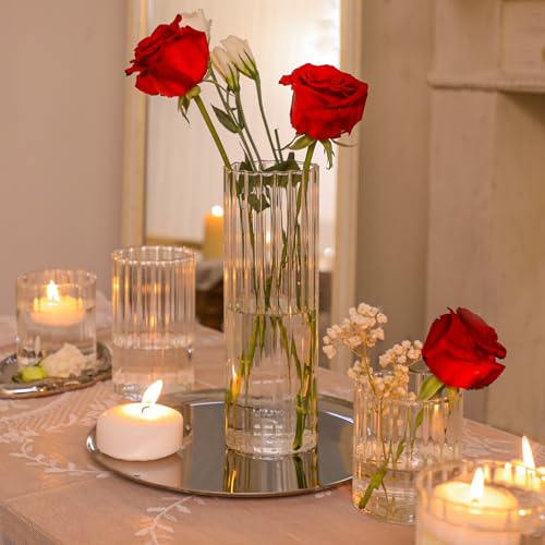 image for ComSaf Glass Cylinder Vases Pack of 12, Clear Ribbed Bud Vases for Cen