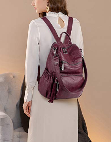 Image of UTO Women Backpack Purse Leather Vegan Ladies Fashion Designer Rucksack Convertible Travel Shoulder Bag with Tassel