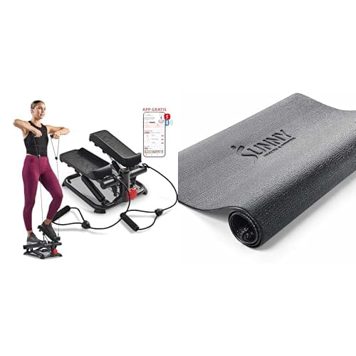 Sunny Health & Fitness - Stepper intelligente per la casa, a basso impatto, con fasce di resistenza e tappetino protettivo in schiuma per attrezzi da palestra domestica