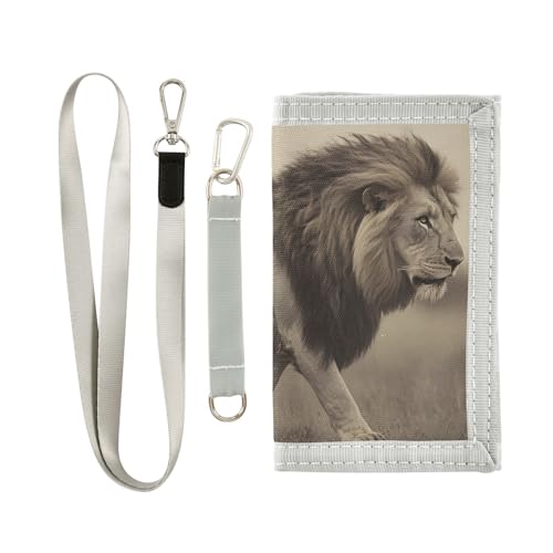 FOLIOSA Kids Wallet for Boys Girls Lion and Sheep Print Youth Wallet with Zipper Pocket Card Holders, Novelty Wallet 4.9×2.9 in