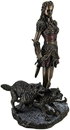 Veronese Design Skadi Norse Giantess Ski Goddess of Winter and Mountains with Wolves Statue