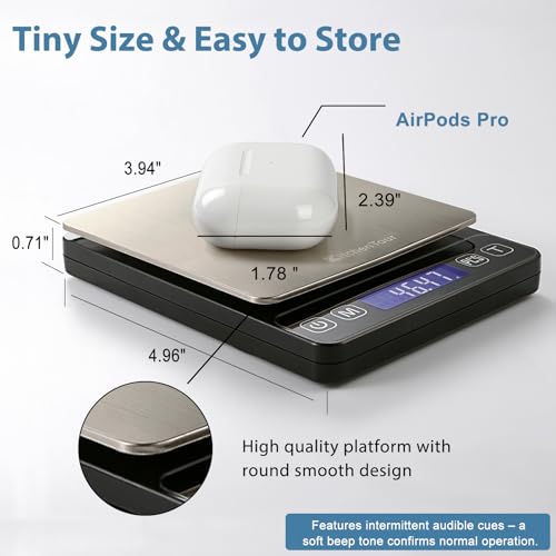 K KitchenTour Digital Kitchen Scale - 500g/0.01g High Accuracy Precision Multifunction Food Meat Scale Jewelry Lab Carat Powder Scale with Back-Lit LCD Display(Batteries Included)