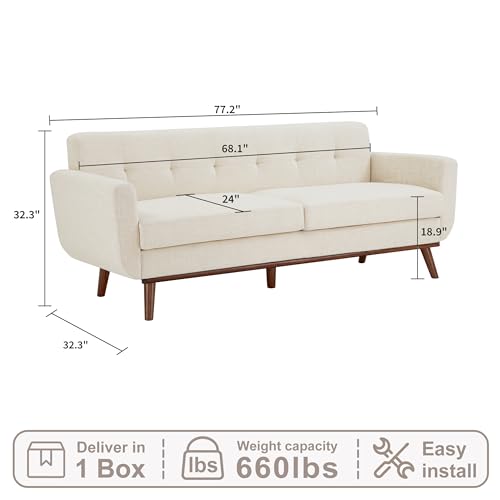 Image of Kingfun 77.2 inch W Loveseat Sofa, Mid Century Modern Decor Love Seat Couches for Living Room, Button Tufted Upholstered Furniture, Solid & Easy to Install Small Couch for Bedroom Office Apartment, Beige